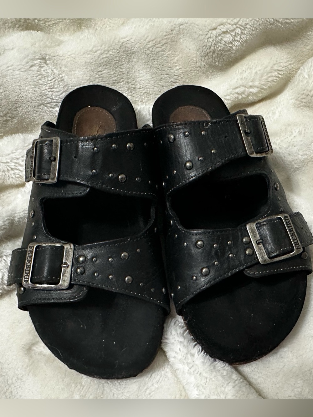 Freebird Asher Black Studded Slide Sandals with Buckles